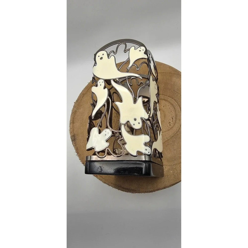 Bath Body Works Halloween Ghost Soap Sleeve Holder Silver Metal White SD179